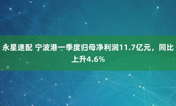 永星速配 宁波港一季度归母净利润11.7亿元，同比上升4.6%